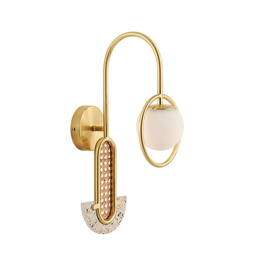 Opal Glass Ball Wall Sconce - 1-Light Gold/Black Finish Mount Lamp