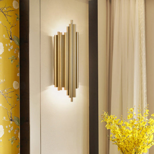 Modern Gold Finish Slim Tube Sconce Lighting With 4 Bulbs Metallic Wall Lamp Fixture