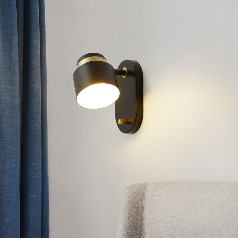 Modern Small Drum Wall Sconce With Rotatable Led Light - Black And Gold