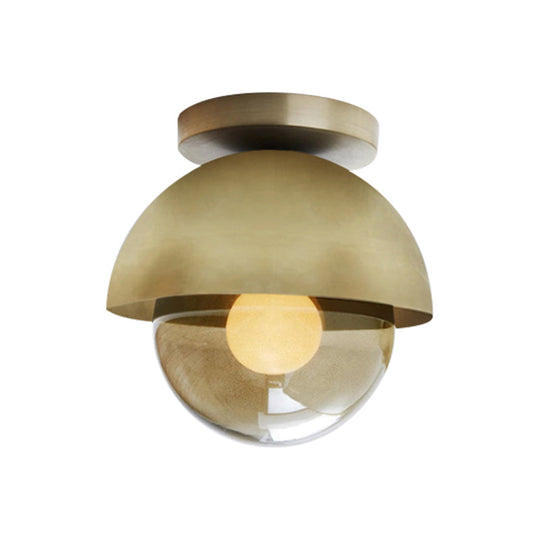 Modern Metallic Semicircle Sconce - 1-Light Brass/Chrome Wall Lamp With Tan Glass Shade