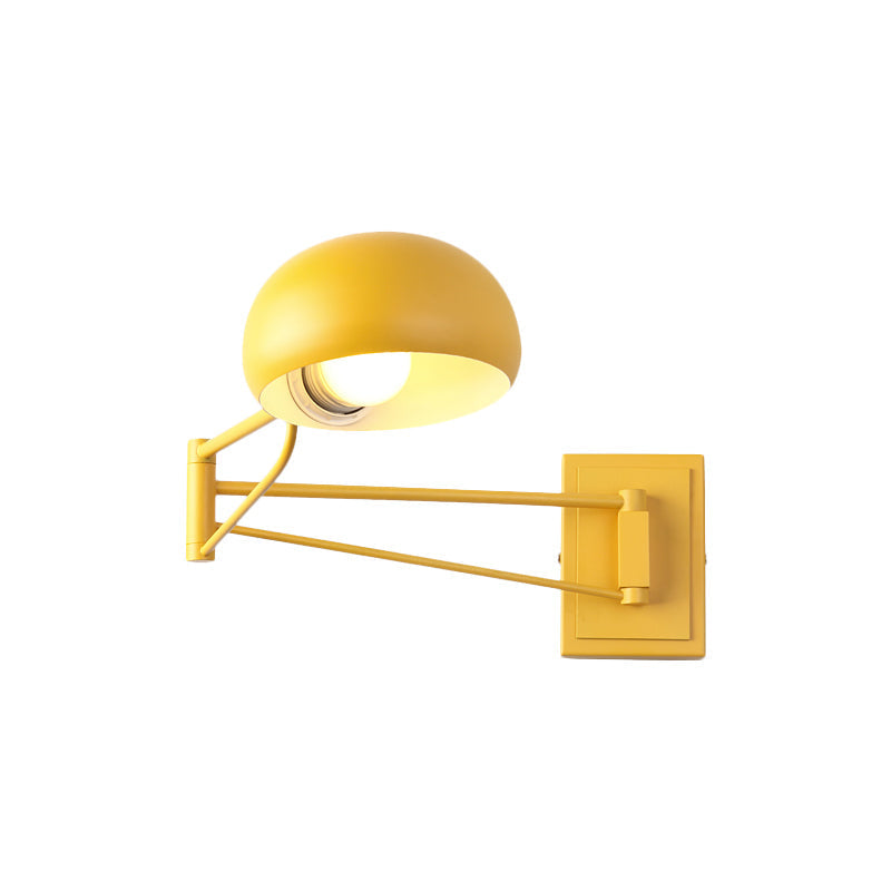 Swing Arm Macaron Dome Wall Light Fixture - Iron 1 Bulb Study Room Lamp In Yellow/Blue/Green