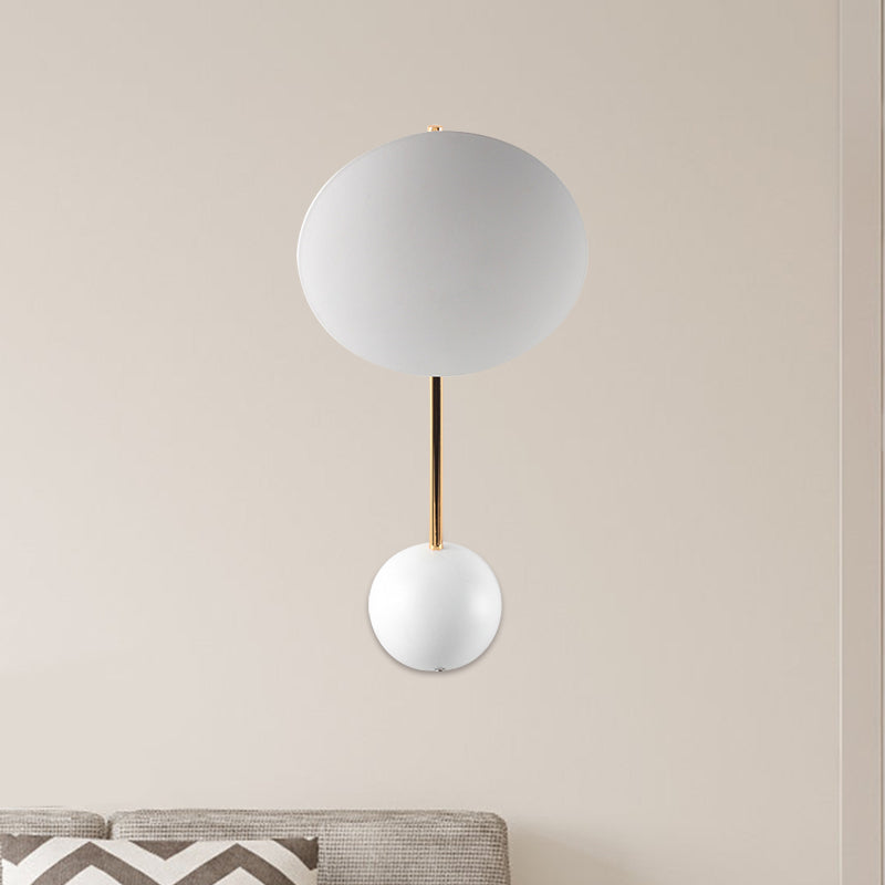 Modern Metallic Led Wall Sconce With White Disk Reading Light And Semicircle Backplate