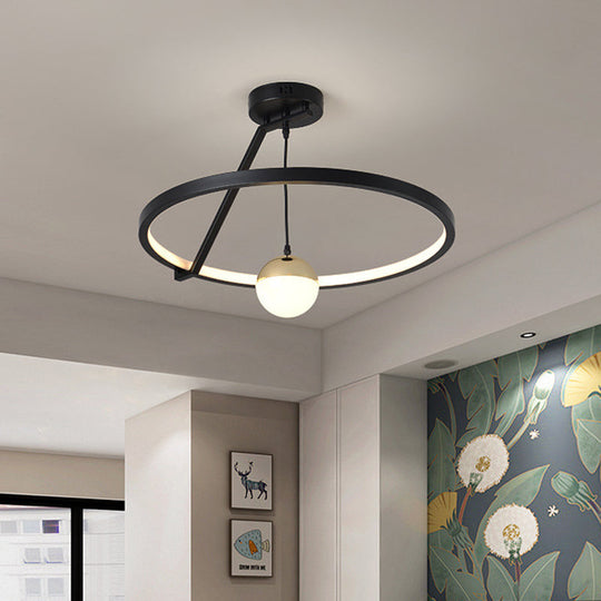 Black Acrylic LED Ceiling Flushmount Lamp - Simple Ring Design for Bedroom