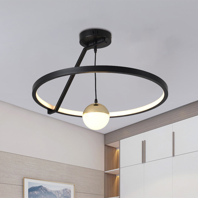 Black Acrylic LED Ceiling Flushmount Lamp - Simple Ring Design for Bedroom