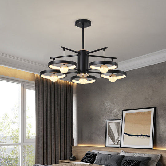 Modern Semi Mount Black Finish LED Ceiling Lamp, 5/6 Heads with Acrylic Shade, 25.5"/29.5" Wide