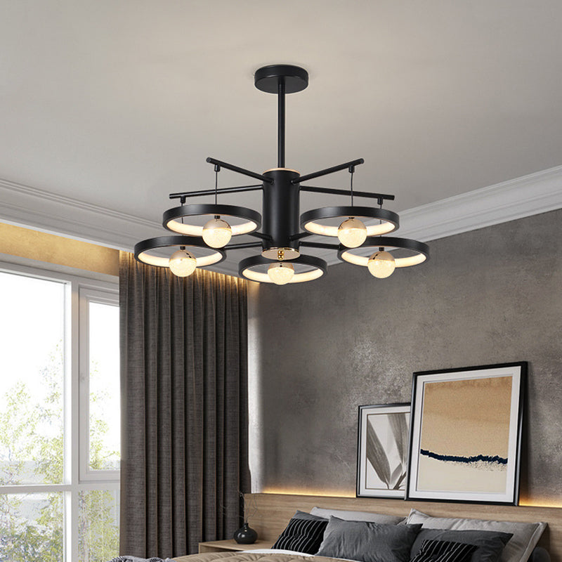 Modern Semi Mount Black Finish Led Ceiling Lamp 5/6 Heads With Acrylic Shade 25.5/29.5 Wide / 25.5