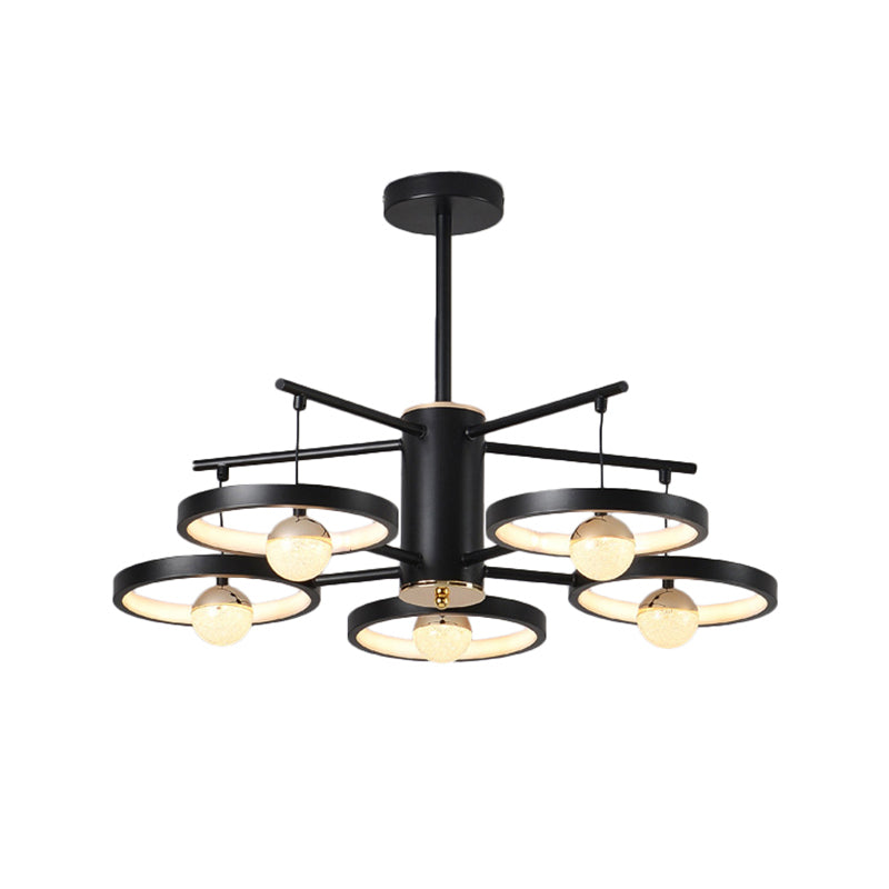 Modern Semi Mount Black Finish LED Ceiling Lamp, 5/6 Heads with Acrylic Shade, 25.5"/29.5" Wide