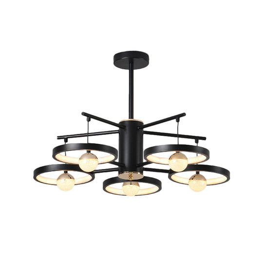 Modern Semi Mount Black Finish Led Ceiling Lamp 5/6 Heads With Acrylic Shade 25.5/29.5 Wide