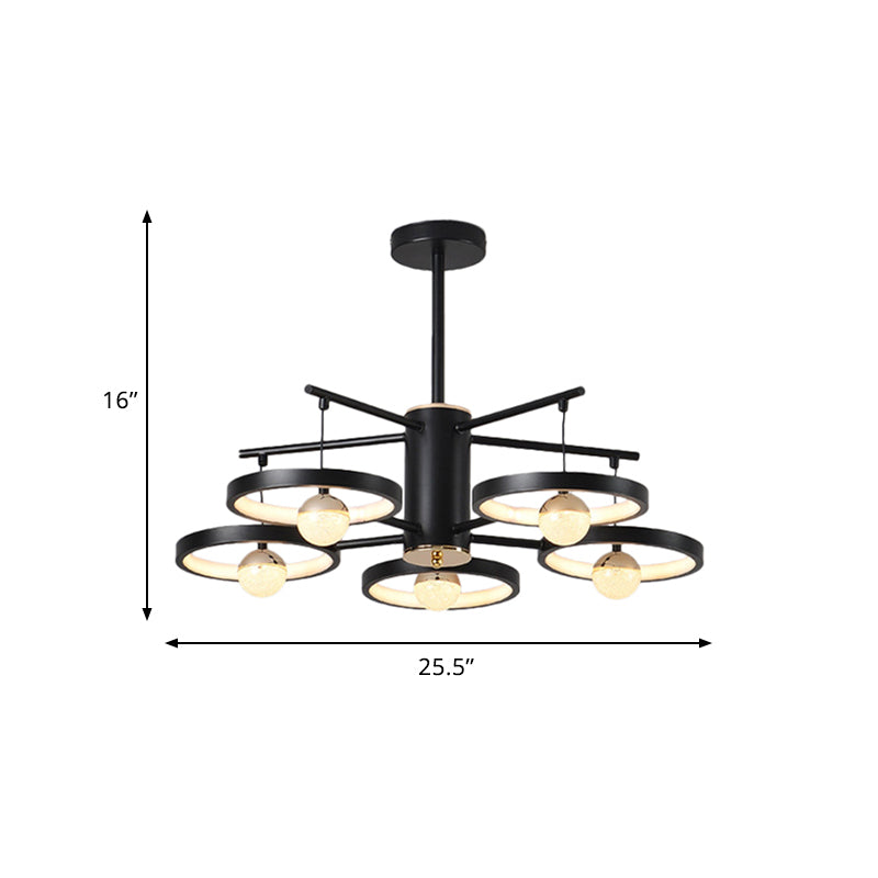 Modern Semi Mount Black Finish LED Ceiling Lamp, 5/6 Heads with Acrylic Shade, 25.5"/29.5" Wide