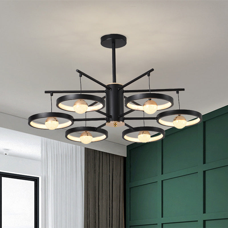 Modern Semi Mount Black Finish LED Ceiling Lamp, 5/6 Heads with Acrylic Shade, 25.5"/29.5" Wide