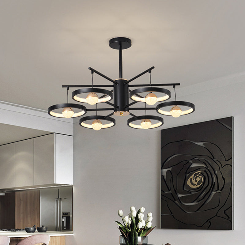 Modern Semi Mount Black Finish LED Ceiling Lamp, 5/6 Heads with Acrylic Shade, 25.5"/29.5" Wide