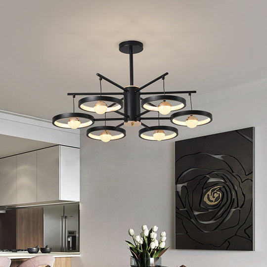 Modern Semi Mount Black Finish Led Ceiling Lamp 5/6 Heads With Acrylic Shade 25.5/29.5 Wide