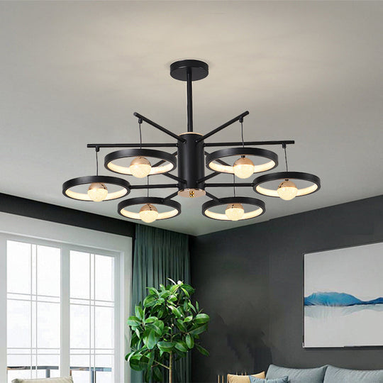 Modern Semi Mount Black Finish LED Ceiling Lamp, 5/6 Heads with Acrylic Shade, 25.5"/29.5" Wide