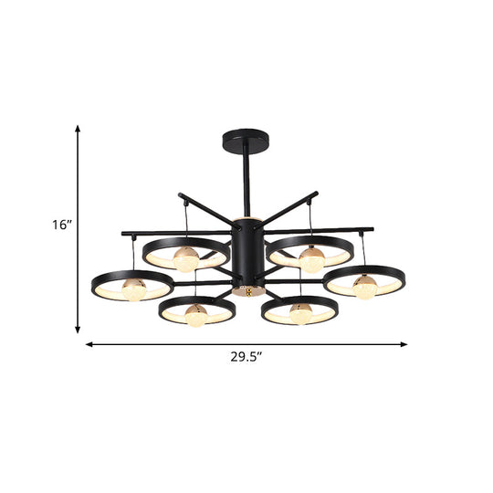 Modern Semi Mount Black Finish LED Ceiling Lamp, 5/6 Heads with Acrylic Shade, 25.5"/29.5" Wide