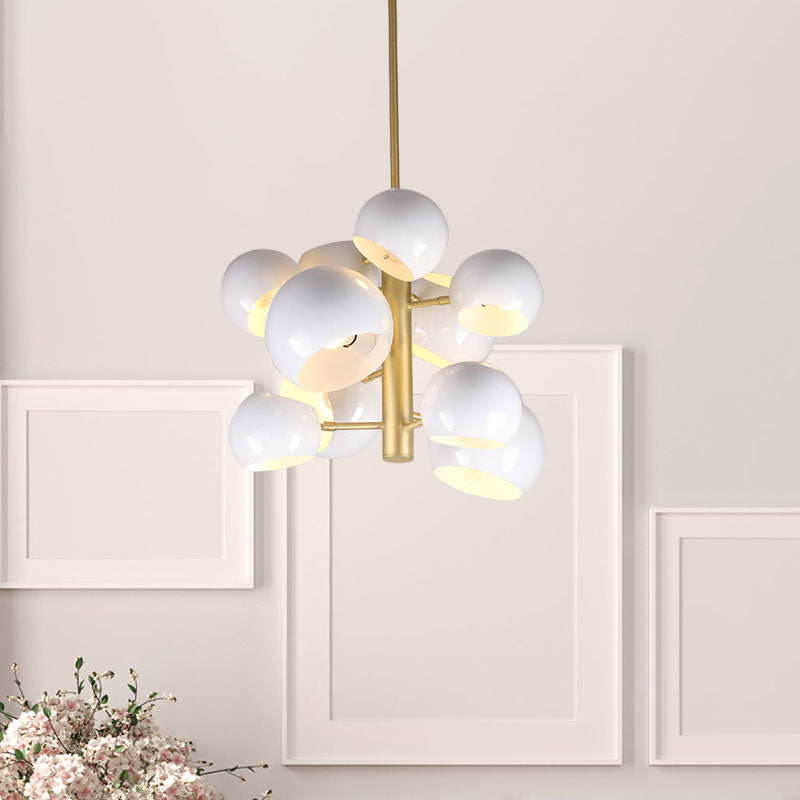 Modernist 10-Head White Dome Pendant Chandelier - Metal Vertical Suspension Light