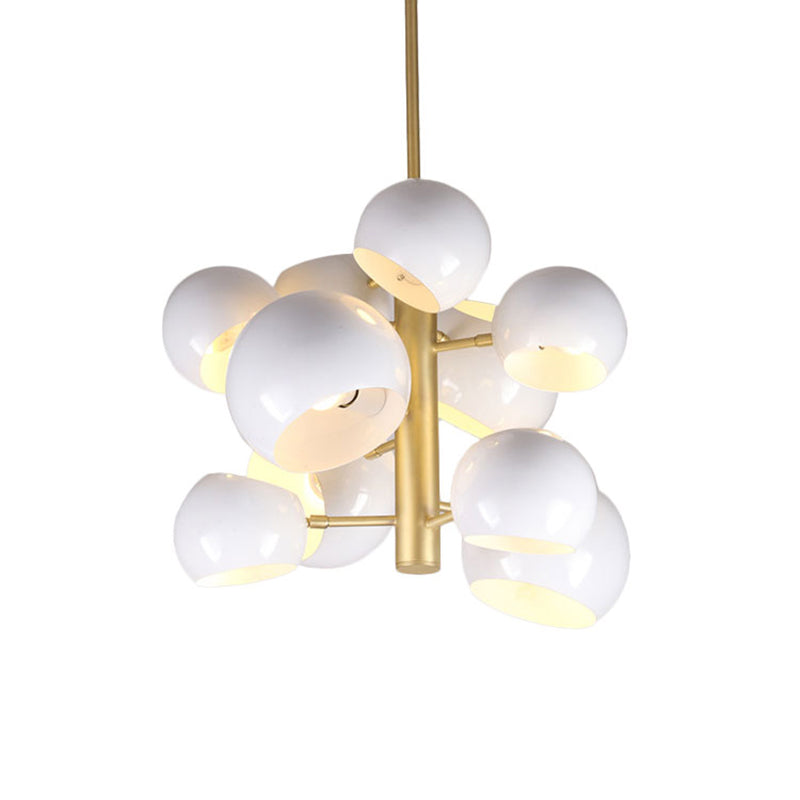 Modernist 10-Head White Dome Pendant Chandelier - Metal Vertical Suspension Light