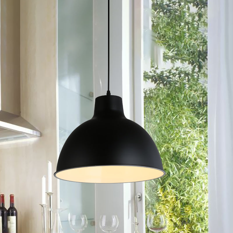 Modern Loft Style Dome Ceiling Light - 12"/14" Dia, Adjustable Cord - Black/White