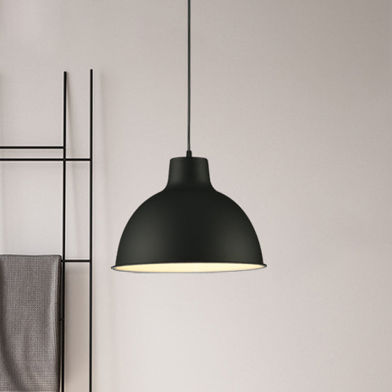 Loft Style Dome Ceiling Light - 12/14 Dia Metal Hanging Lamp Adjustable Cord Black/White