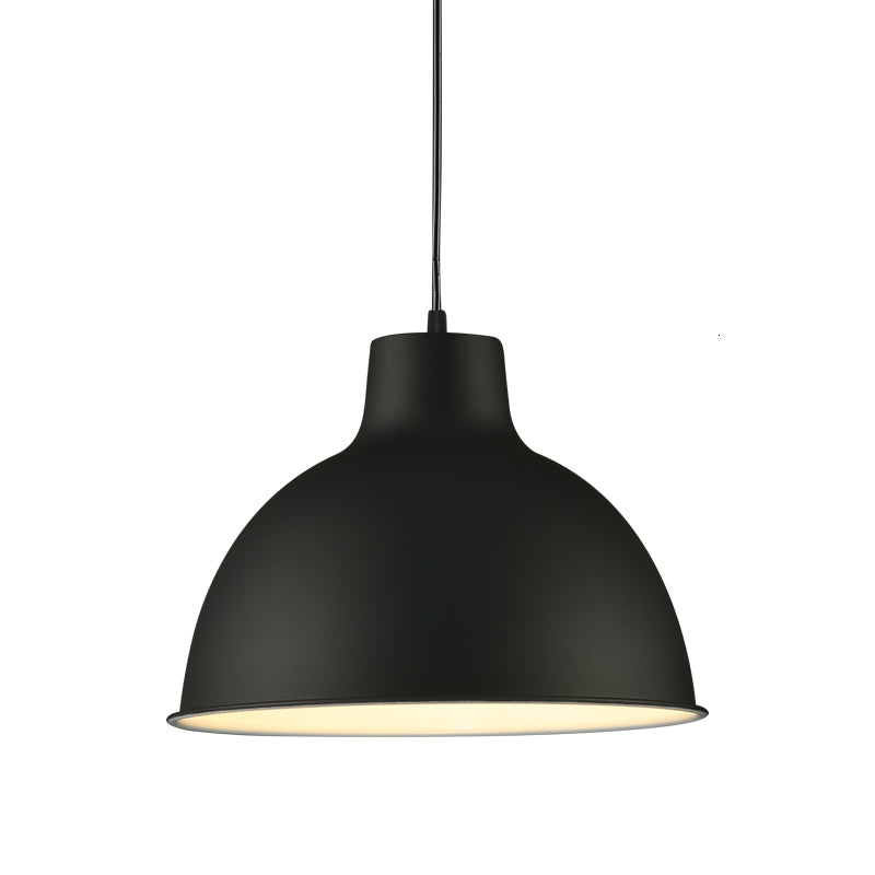 Modern Loft Style Dome Ceiling Light - 12"/14" Dia, Adjustable Cord - Black/White