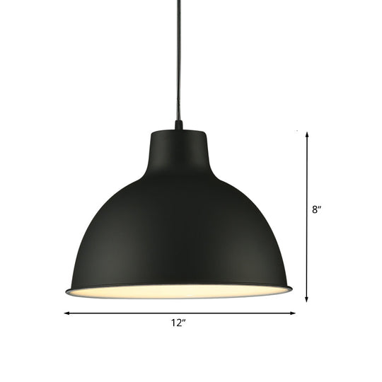 Modern Loft Style Dome Ceiling Light - 12"/14" Dia, Adjustable Cord - Black/White