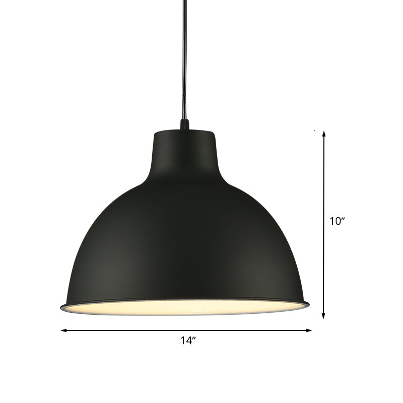 Modern Loft Style Dome Ceiling Light - 12"/14" Dia, Adjustable Cord - Black/White