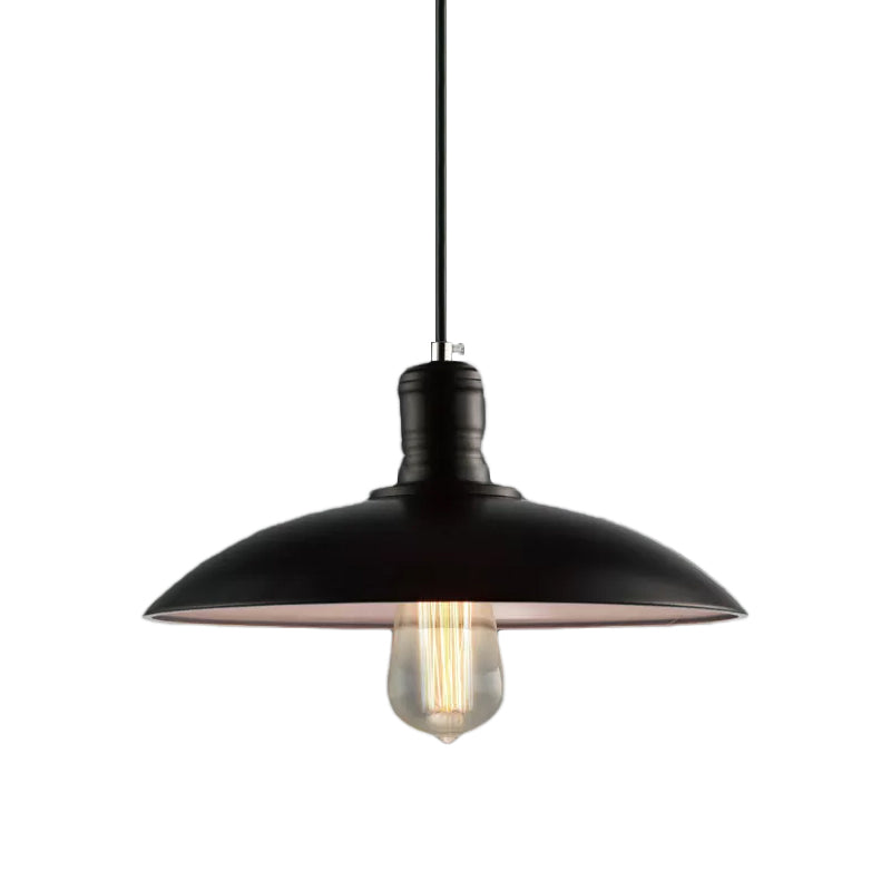 Loft Style Metal Saucer Pendant Light with Cord in Black/White for Dining Table