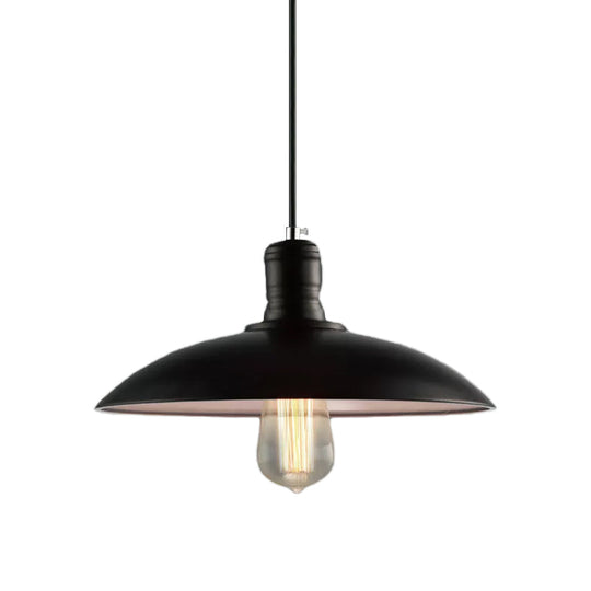 Loft Style Metal Hanging Ceiling Light With Saucer Shade And Cord In Black/White For Dining Table -