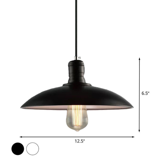 Loft Style Metal Saucer Pendant Light with Cord in Black/White for Dining Table