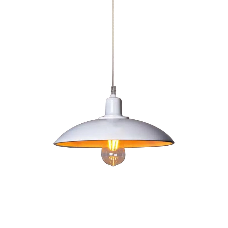 Loft Style Metal Saucer Pendant Light with Cord in Black/White for Dining Table