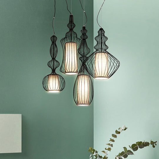 Industrial Black Wire Pendant Light with Fabric Shade - 1 Light Dining Room Fixture