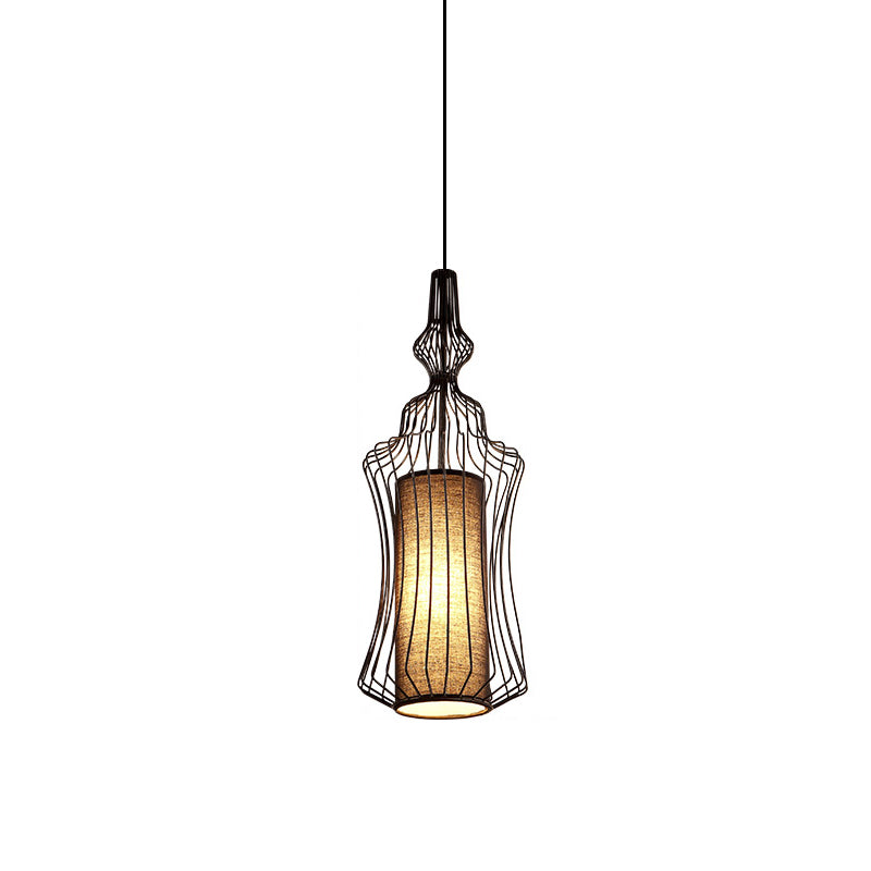 Industrial Black Wire Pendant Light with Fabric Shade - 1 Light Dining Room Fixture