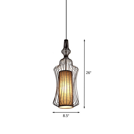 Industrial Black Wire Pendant Light with Fabric Shade - 1 Light Dining Room Fixture