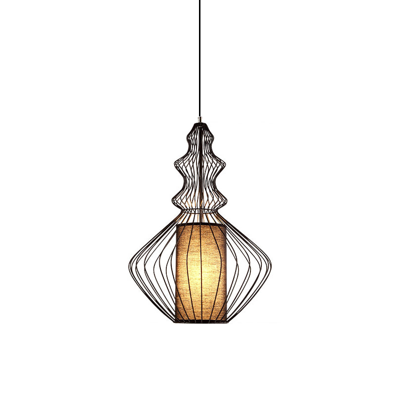 Industrial Black Wire Pendant Light with Fabric Shade - 1 Light Dining Room Fixture