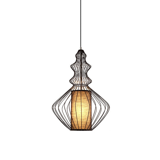 Industrial Black Wire Pendant Light with Fabric Shade - 1 Light Dining Room Fixture