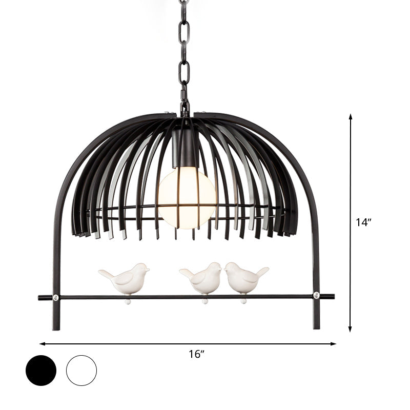 Lodge Style Metal Dome Pendant Light W/ Bird Cage Design - 1 Bulb Hanging Lamp Black/White