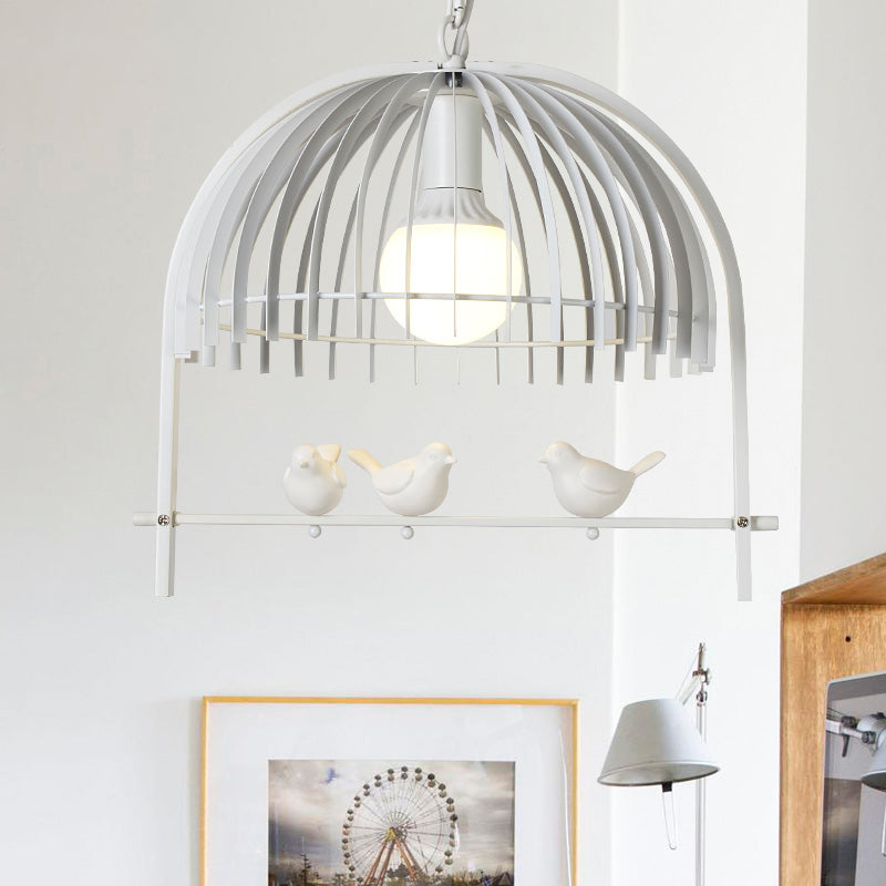 Metal Dome Shade Ceiling Pendant Light with Bird Cage Design - Lodge Style - 1-Bulb Indoor Hanging Lamp in Black/White