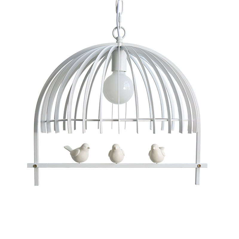 Metal Dome Shade Ceiling Pendant Light with Bird Cage Design - Lodge Style - 1-Bulb Indoor Hanging Lamp in Black/White