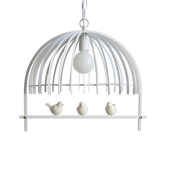 Metal Dome Shade Ceiling Pendant Light with Bird Cage Design - Lodge Style - 1-Bulb Indoor Hanging Lamp in Black/White