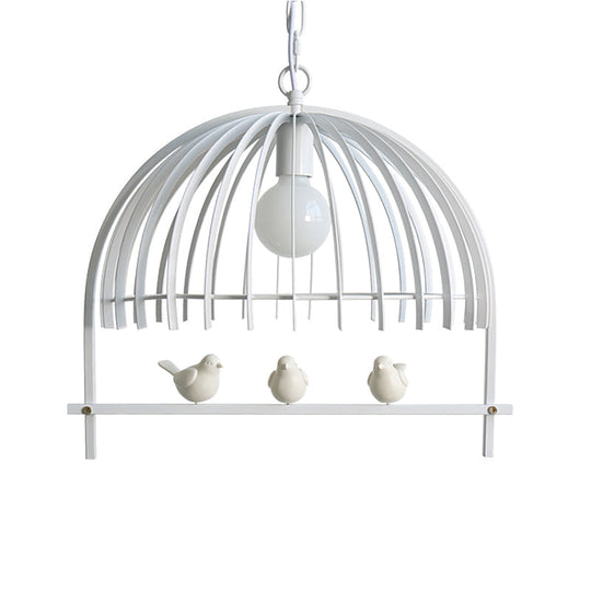 Lodge Style Metal Dome Pendant Light W/ Bird Cage Design - 1 Bulb Hanging Lamp Black/White