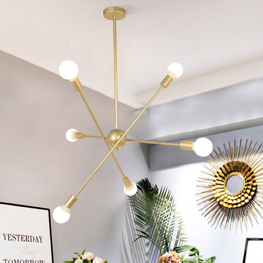 Gold Finish Sputnik Chandelier - Industrial Style 6/8 Light Suspension For Dining Room