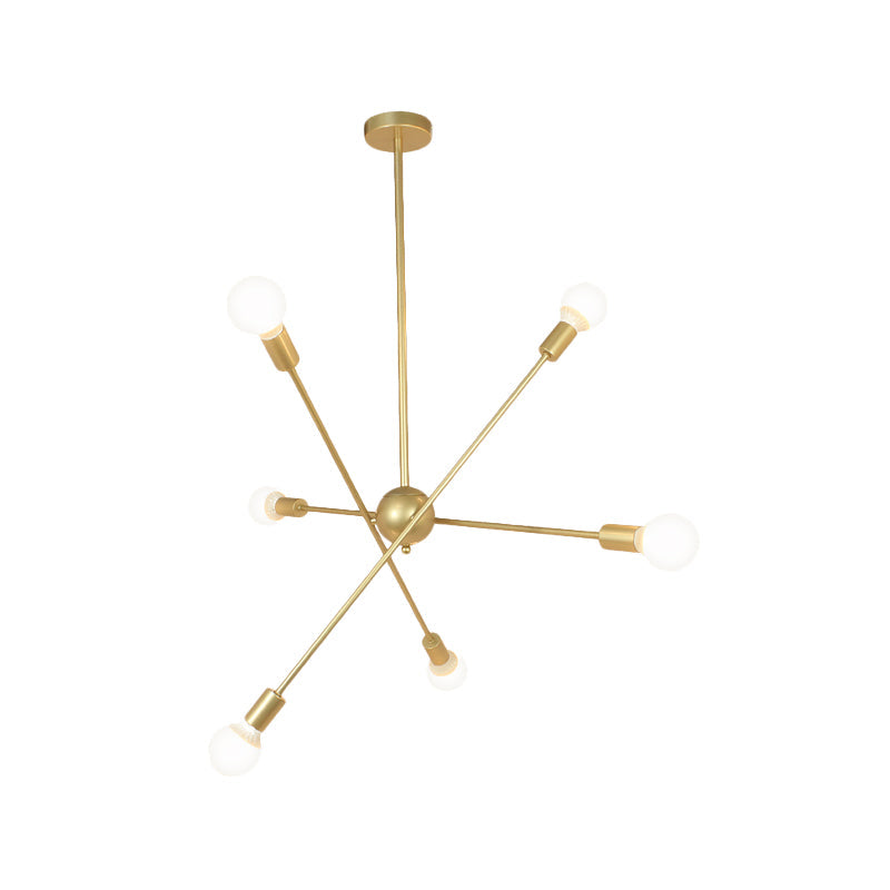 Gold Finish Sputnik Chandelier - Industrial Style 6/8 Light Suspension For Dining Room