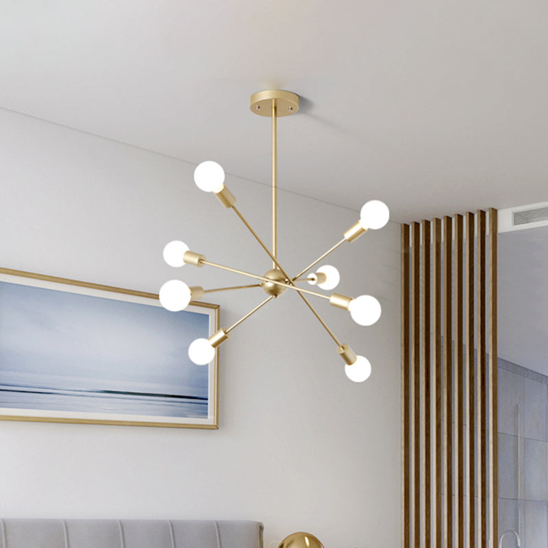 Gold Finish Sputnik Chandelier - Industrial Style 6/8 Light Suspension For Dining Room