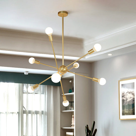 Gold Finish Sputnik Chandelier - Industrial Style 6/8 Light Suspension For Dining Room