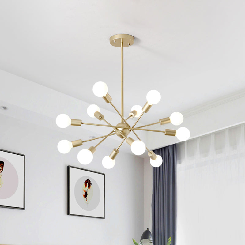 Gold Finish Sputnik Chandelier - Industrial Style 6/8 Light Suspension For Dining Room