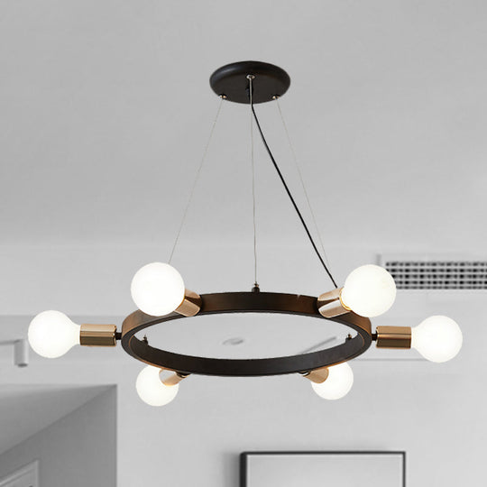 Industrial Loft Black Metal Pendant Lamp - 6/8/12 Lights Circle Ceiling Lighting Fixture For Living