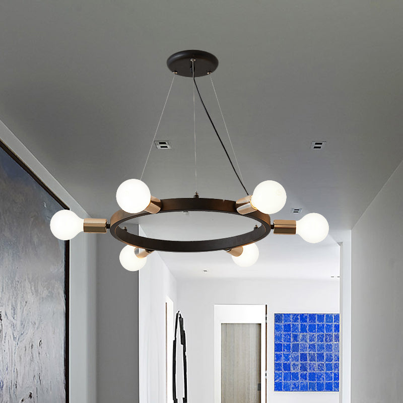 Industrial Loft Black Metal Pendant Lamp - Circle Ceiling Lighting Fixture for Living Room