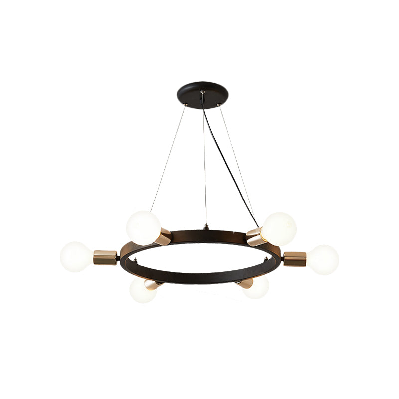 Industrial Loft Black Metal Pendant Lamp - Circle Ceiling Lighting Fixture for Living Room