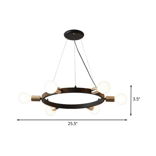 Industrial Loft Black Metal Pendant Lamp - Circle Ceiling Lighting Fixture for Living Room