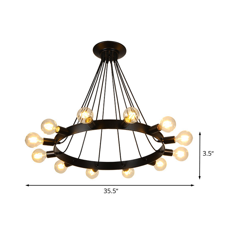 Industrial Loft Black Metal Pendant Lamp - Circle Ceiling Lighting Fixture for Living Room