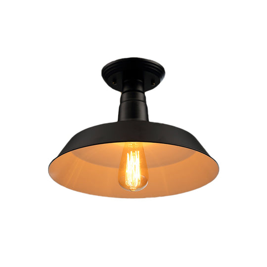 Black/Red Industrial Style Semi Flush Ceiling Light Fixture For Corridor - Metallic Barn Shade 10/14